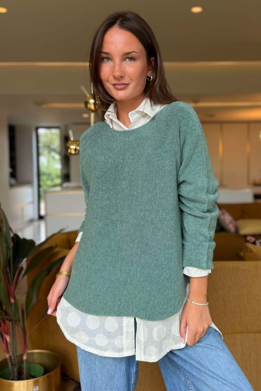 Made in Italy Conrad Body Skim Knit Jumper Sage Marl 